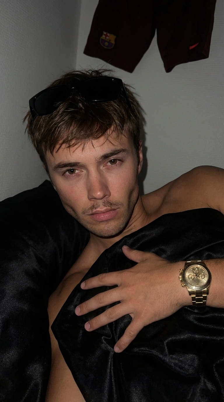 Fredrik flexer klokke i senga